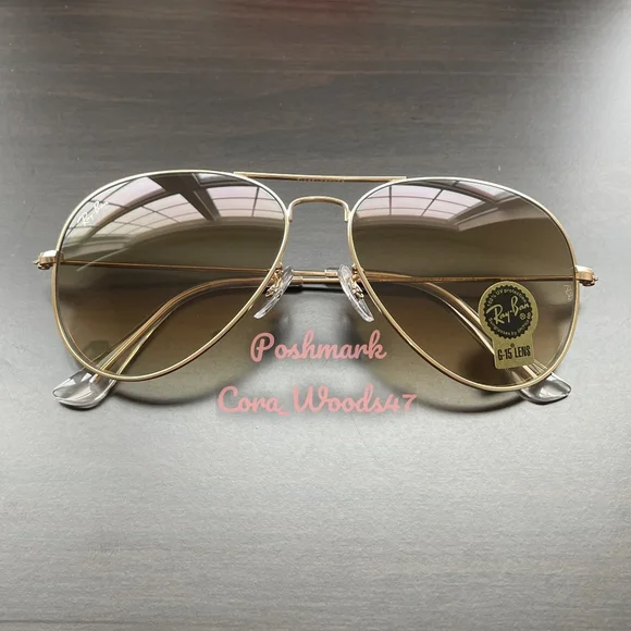 RayBan Aviator Gradient Brown RB3025 Gold Frame 58 / 62 Unisex New - Picture 9 of 16